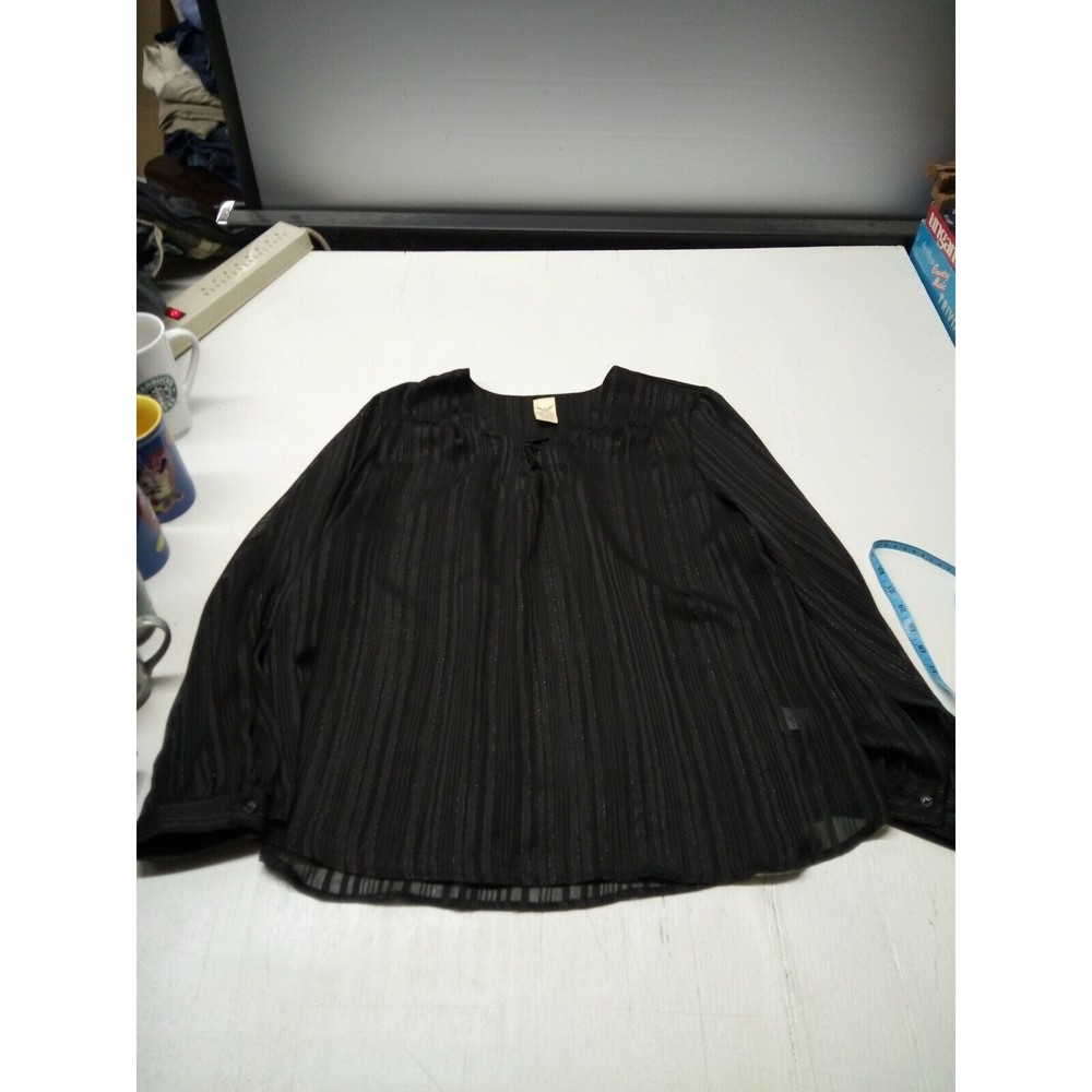 Faded Glory Peasant Top Plus Size 2XL Black Sheer Pullover Long Sleeve Boho